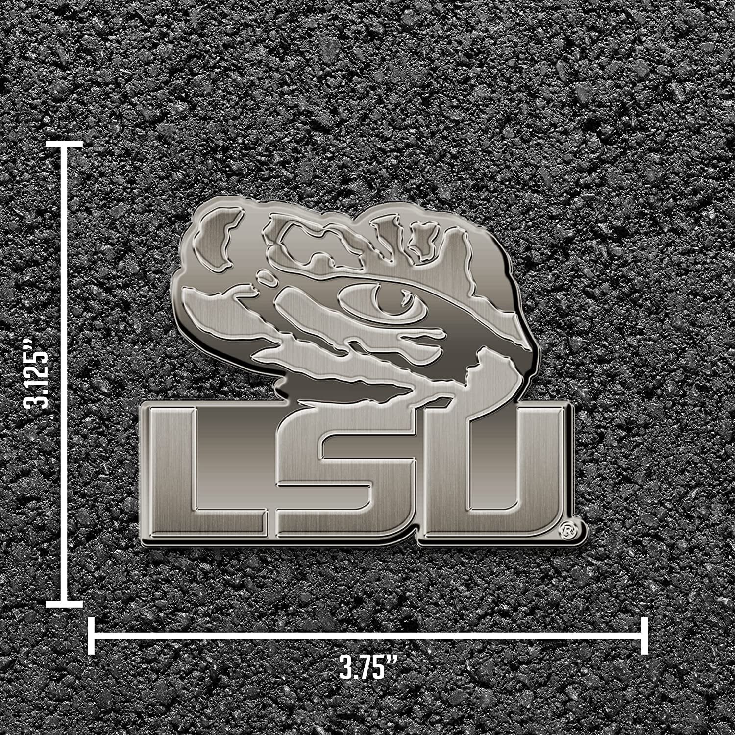 Louisiana State University LSU Tigers Premium Solid Metal Raised Auto Emblem, Antique Nickel Finish, Shape Cut, Adhesive Backing 4