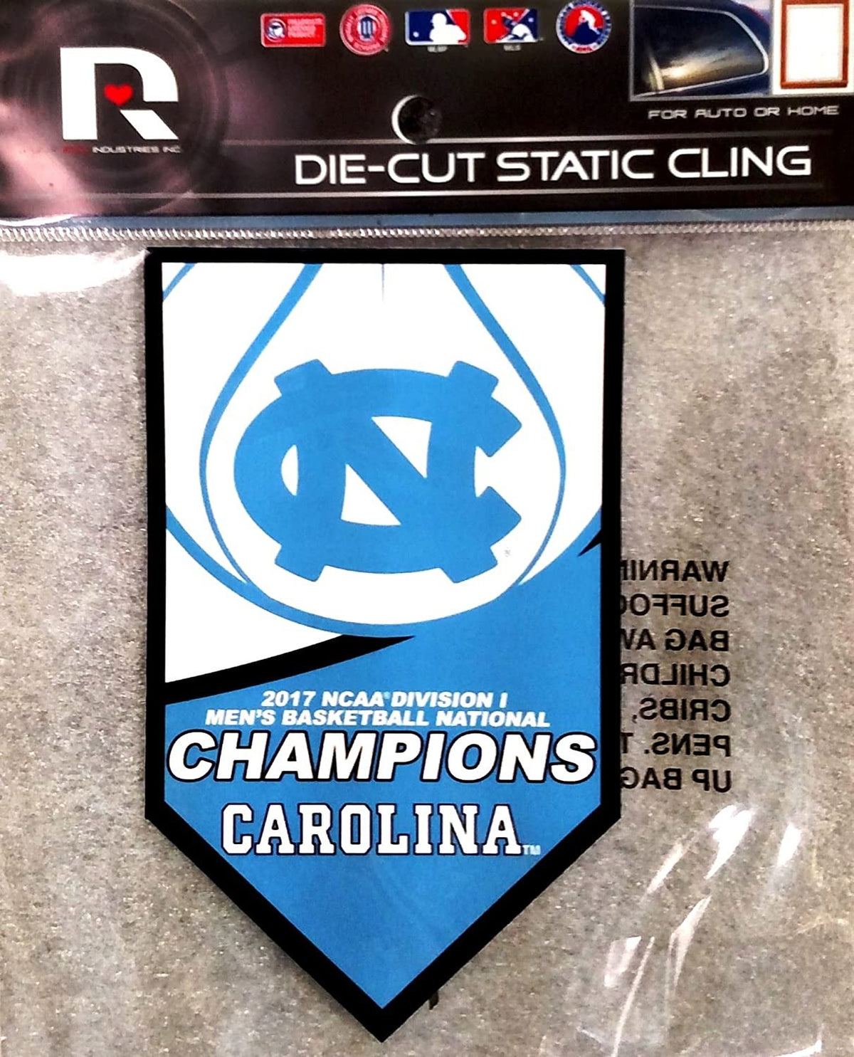 University of North Carolina Tar Heels 2017 Champions 6 Inch Flat Static Cling Shape Cut Decal 1