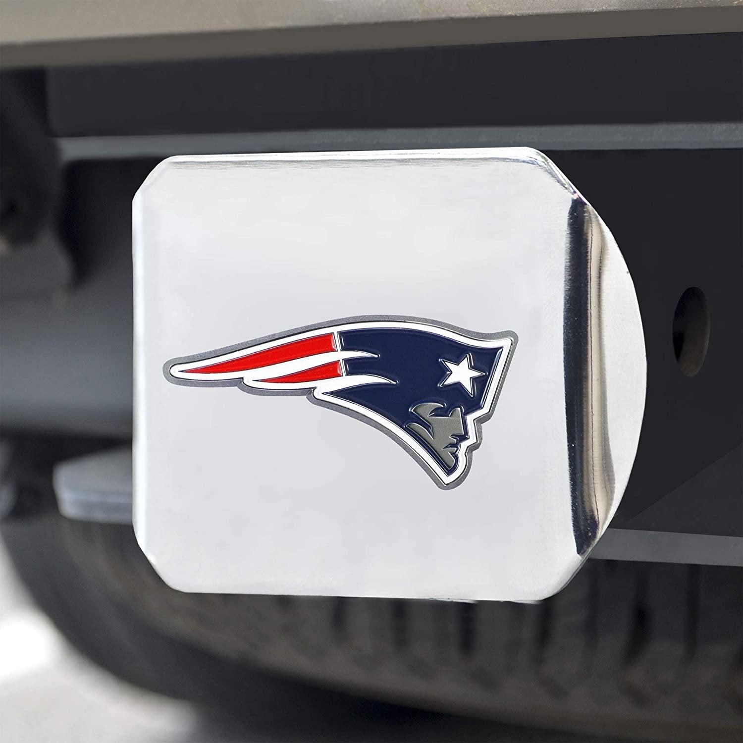 New England Patriots Hitch Cover Solid Metal with Raised Color Metal Emblem 2" Square Type III