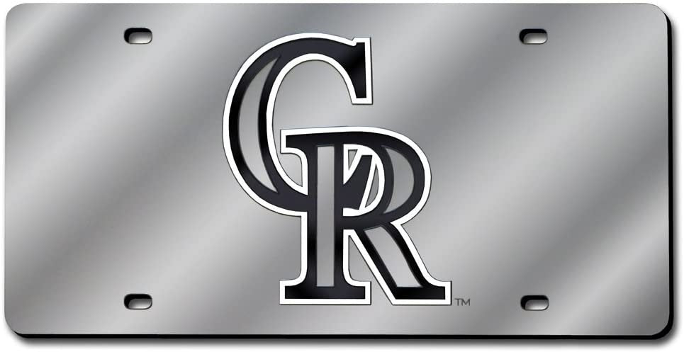 Colorado Rockies Premium Laser Cut Tag License Plate, Mirrored Acrylic Inlaid, 12x6 Inch