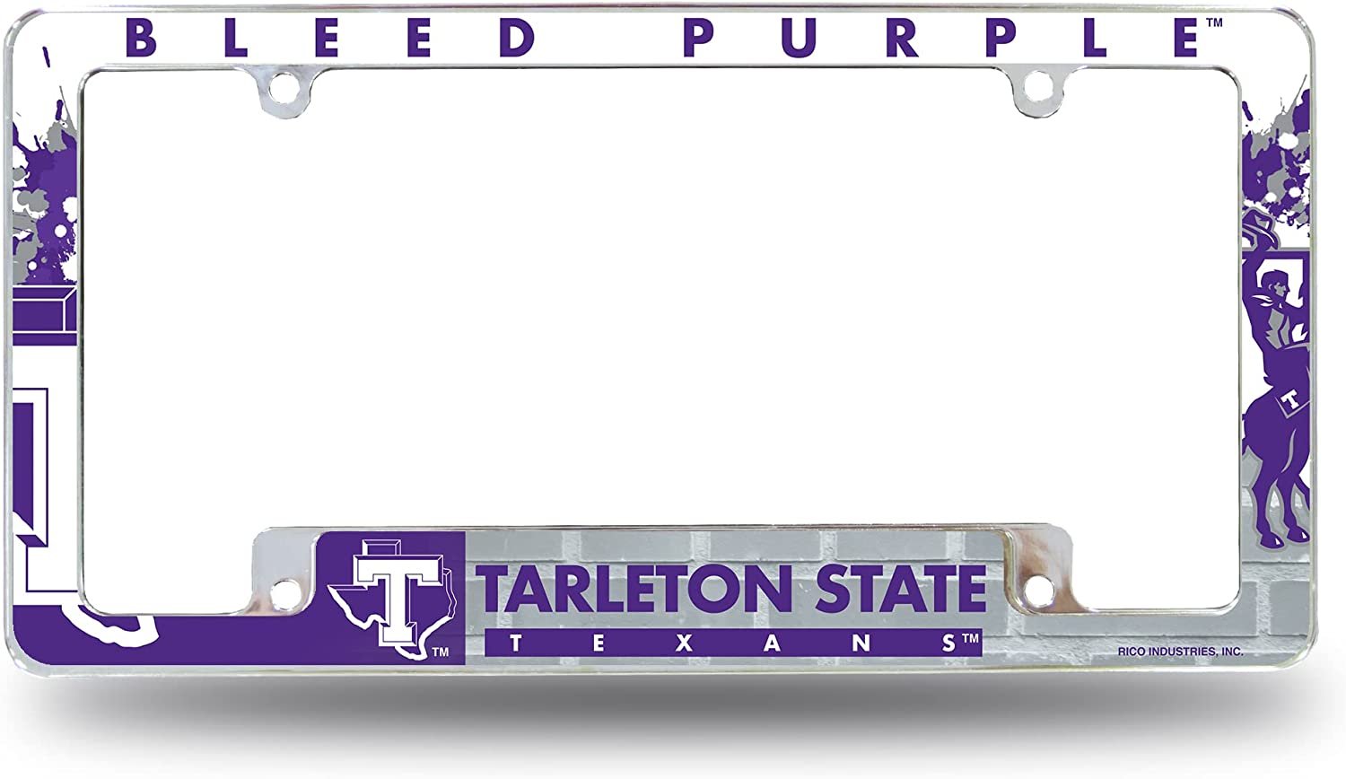 Tarleton State University Texans Metal License Plate Frame Chrome Tag Cover All Over Design 6x12 Inch 1