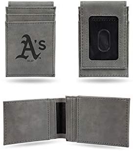 Oakland Athletics A's Premium Gray Leather Wallet, Front Pocket Magnetic Money Clip, Laser Engraved 1