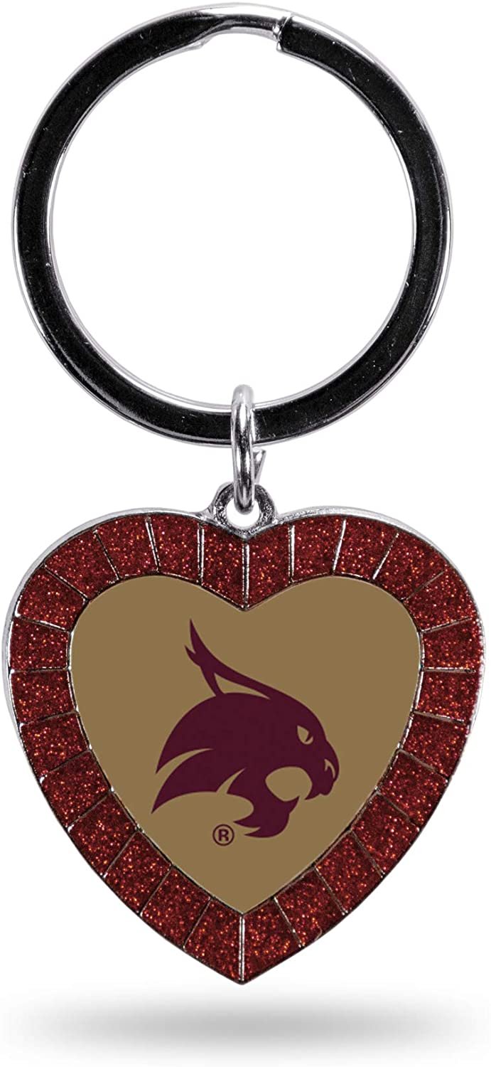 Texas State University Bobcats Keychain Rhinestone Heart Colored, Maroon, 3-inches in length