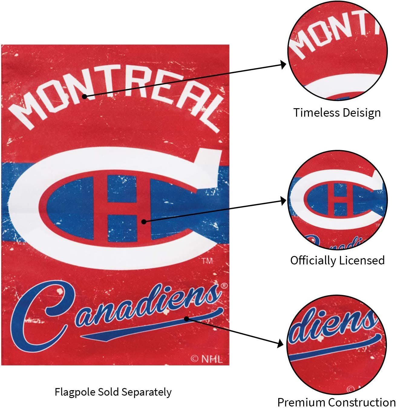 Montreal Canadiens Premium Garden Flag Linen Banner Double Sided 12.5x18 Inch Vintage Logo Design Outdoor 5