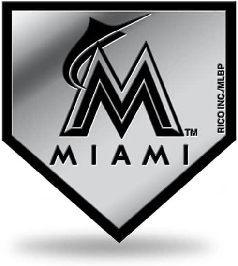 Miami Marlins Auto Emblem, Silver Chrome Color, Raised Molded Plastic, 3.5 Inch, Adhesive Tape Backing 1