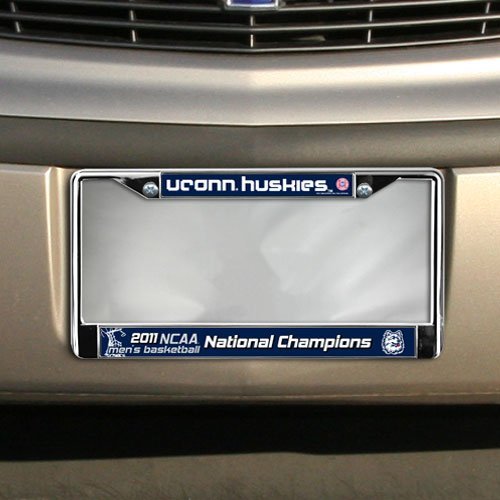 University of Connecticut Huskies UCONN, 2011 Champions Premium Metal License Plate Frame Chrome Tag Cover, 12x6 Inch