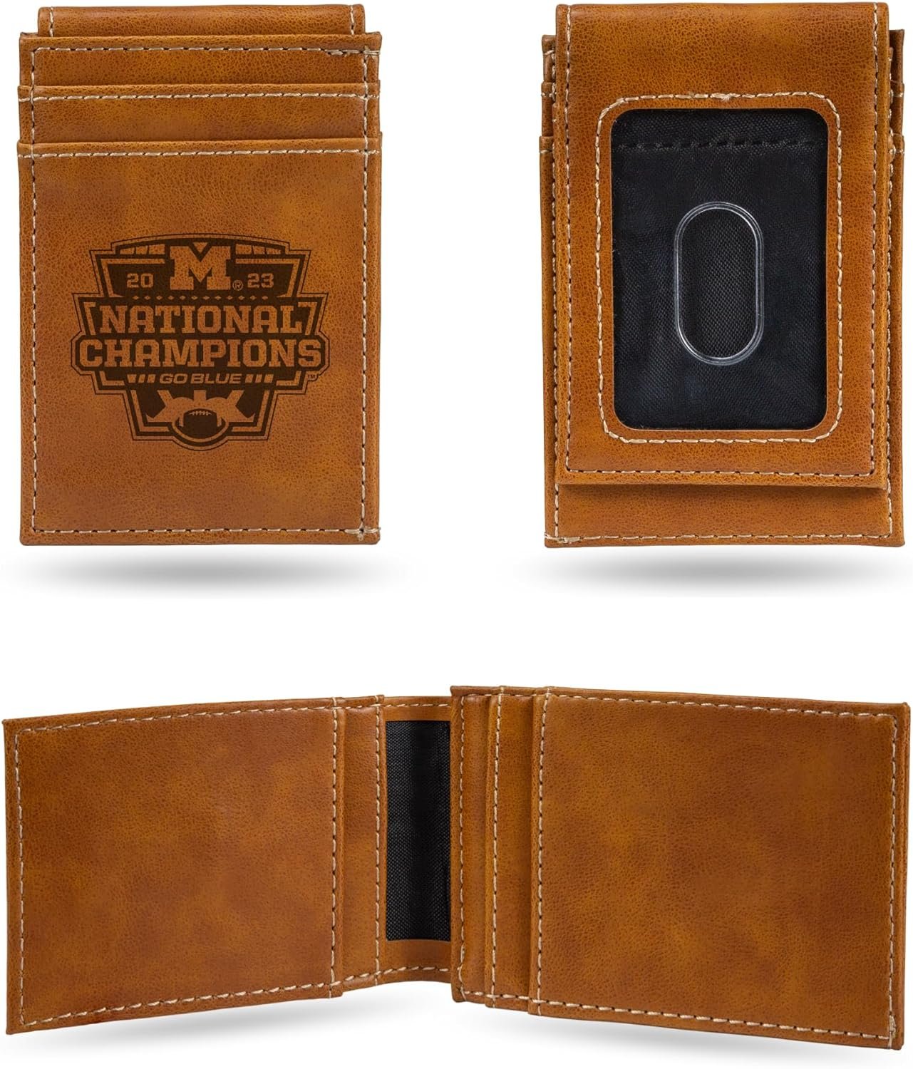 Rico Industries NCAA Michigan Wolverines 2024 CFP National Champions Laser Engraved Front Pocket Wallet - Compact/Comfortable/Slim