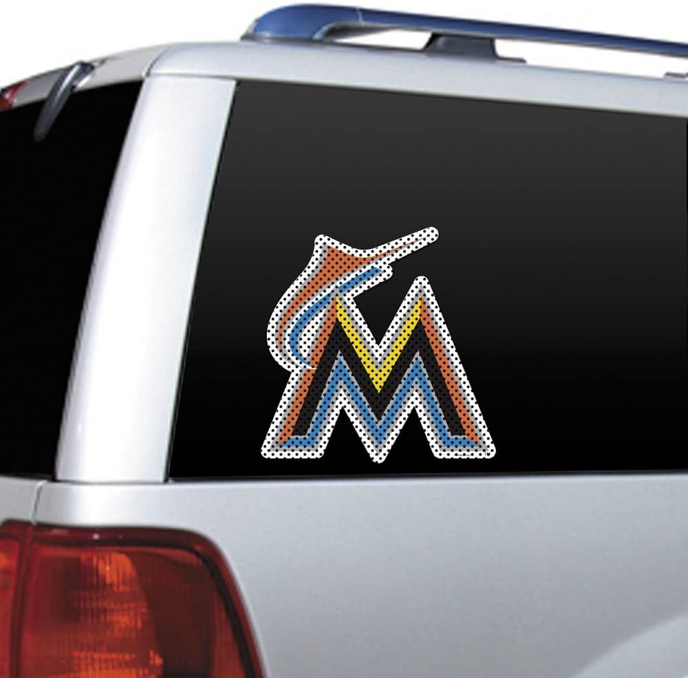Miami Marlins 12 Inch Preforated Window Film Decal Sticker, One-Way Vision, Adhesive Backing 1