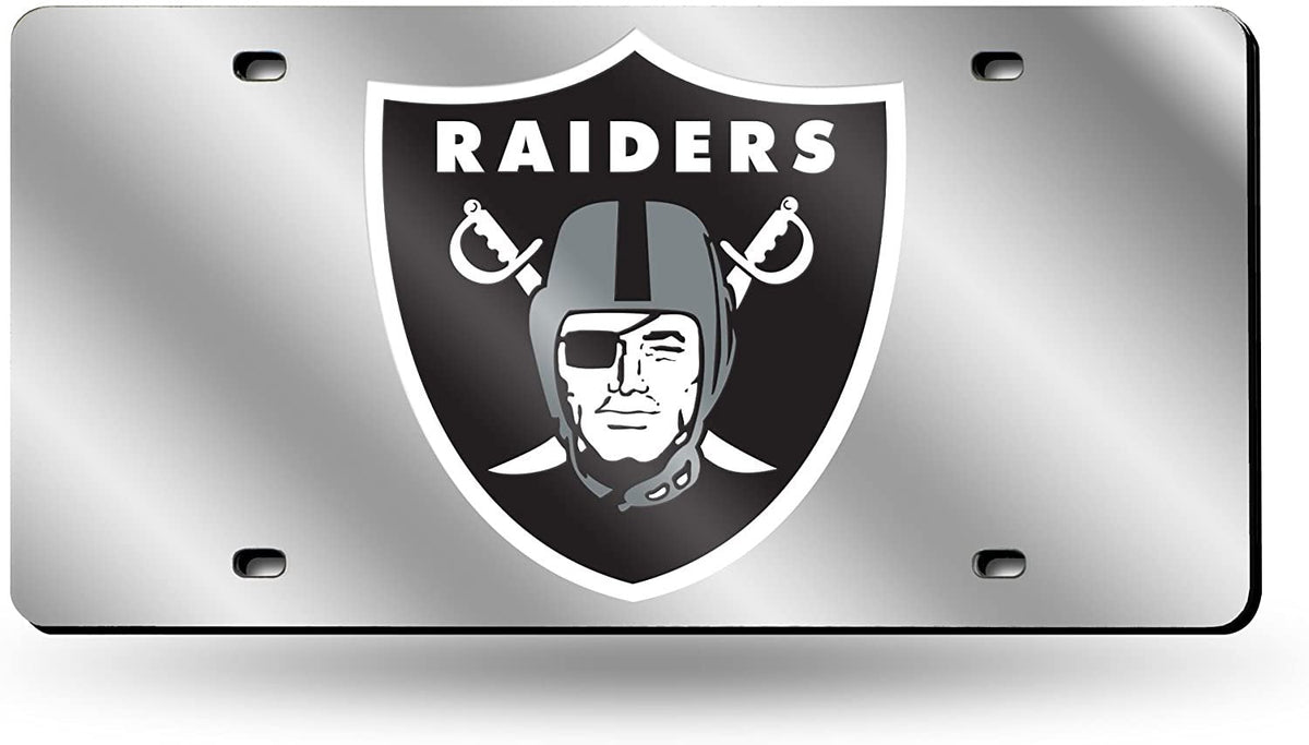 Las Vegas Raiders Premium Laser Cut Tag License Plate, Mirrored Acrylic Inlaid, 12x6 Inch