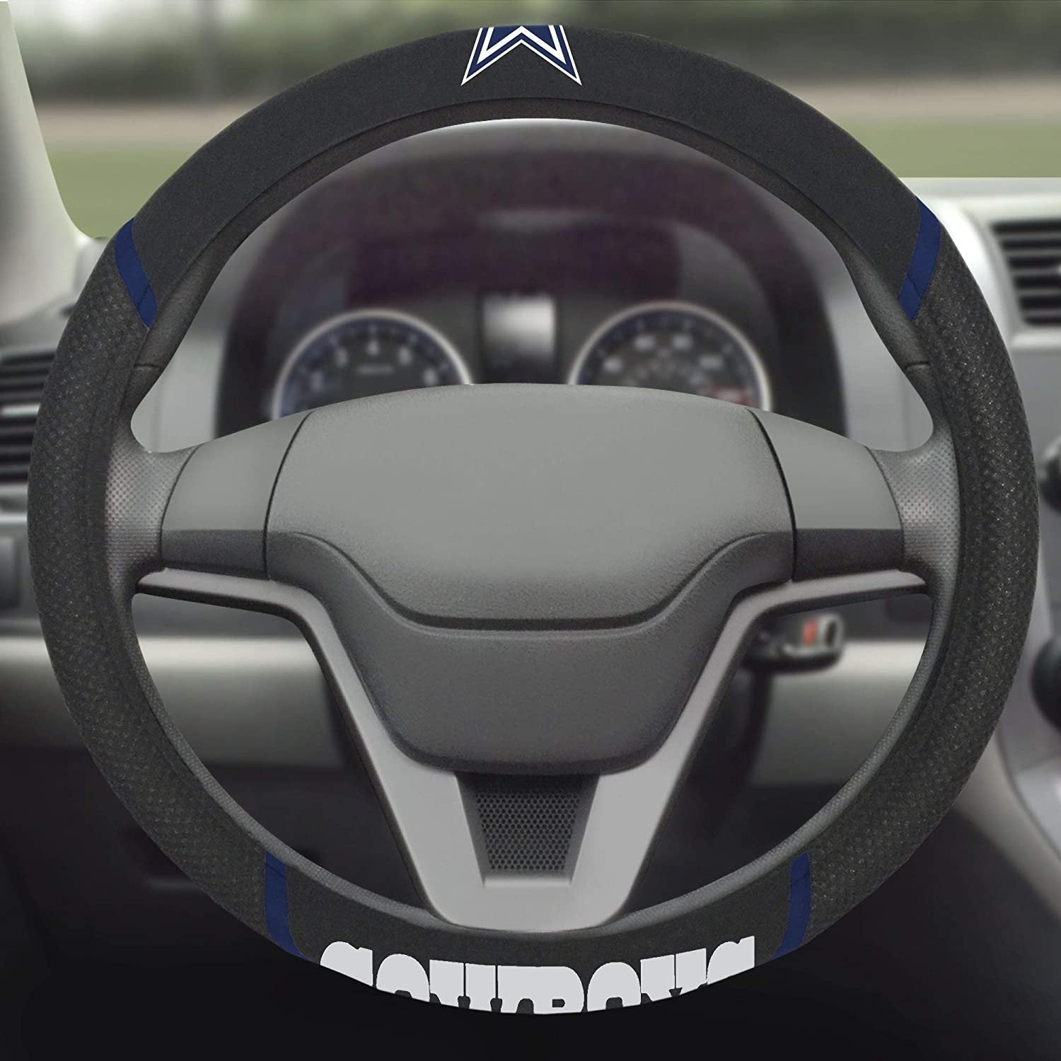 Dallas Cowboys Premium 15 Inch Black Emroidered Steering Wheel Cover 3