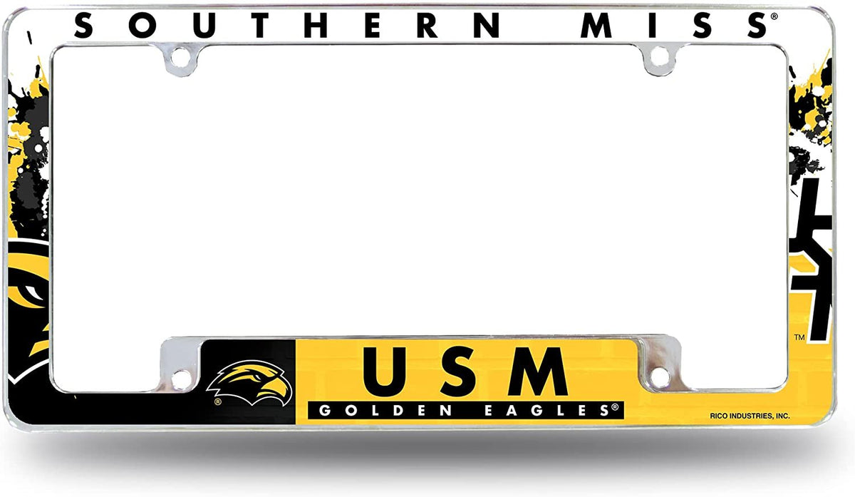 University of Southern Mississippi Golden Eagles Metal License Plate Frame Tag Cover All Over Design 12x6 Inch 1