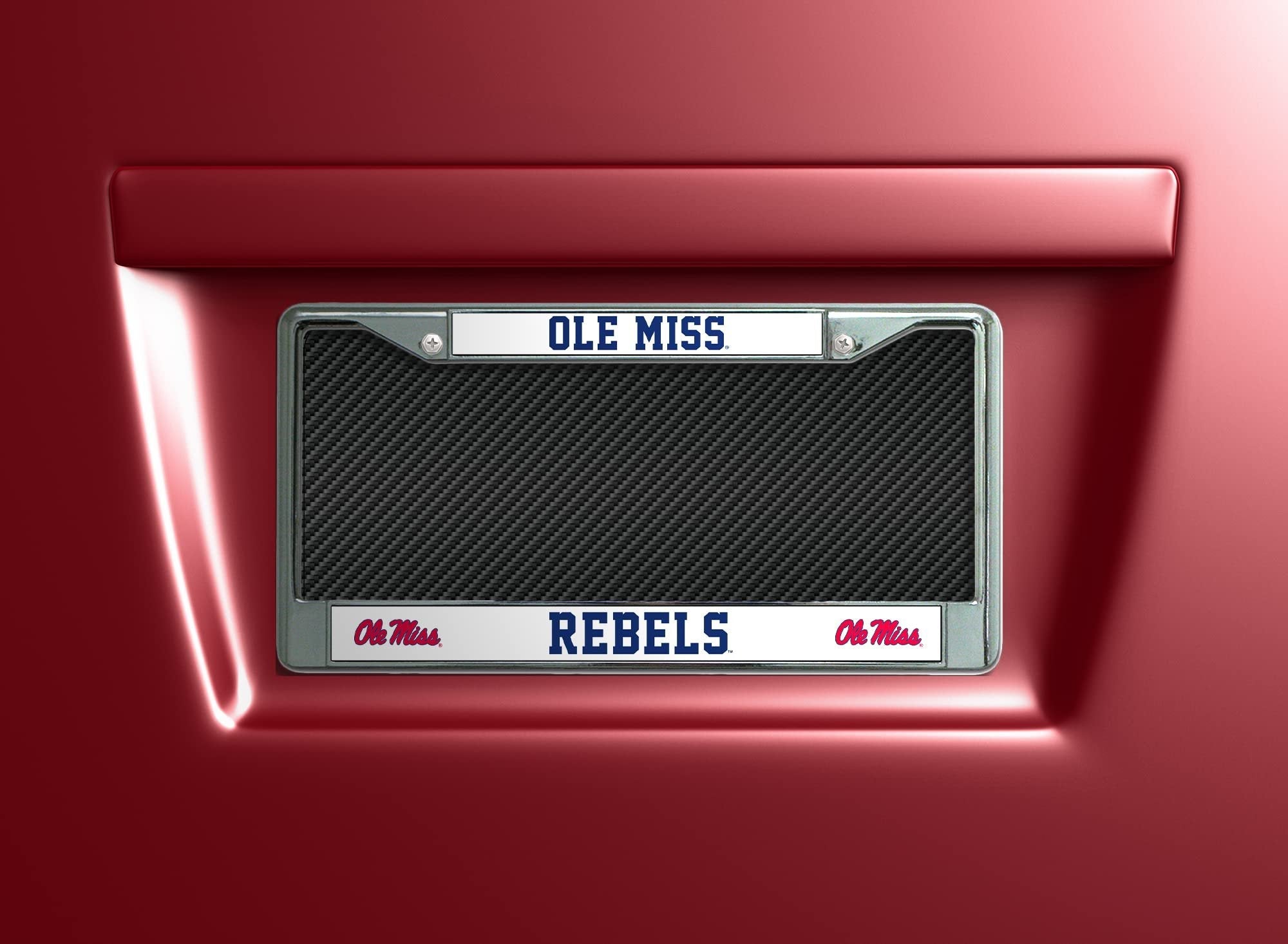 University of Mississippi Rebels Ole Miss Premium Metal License Plate Frame Chrome Tag Cover, 12x6 Inch 2