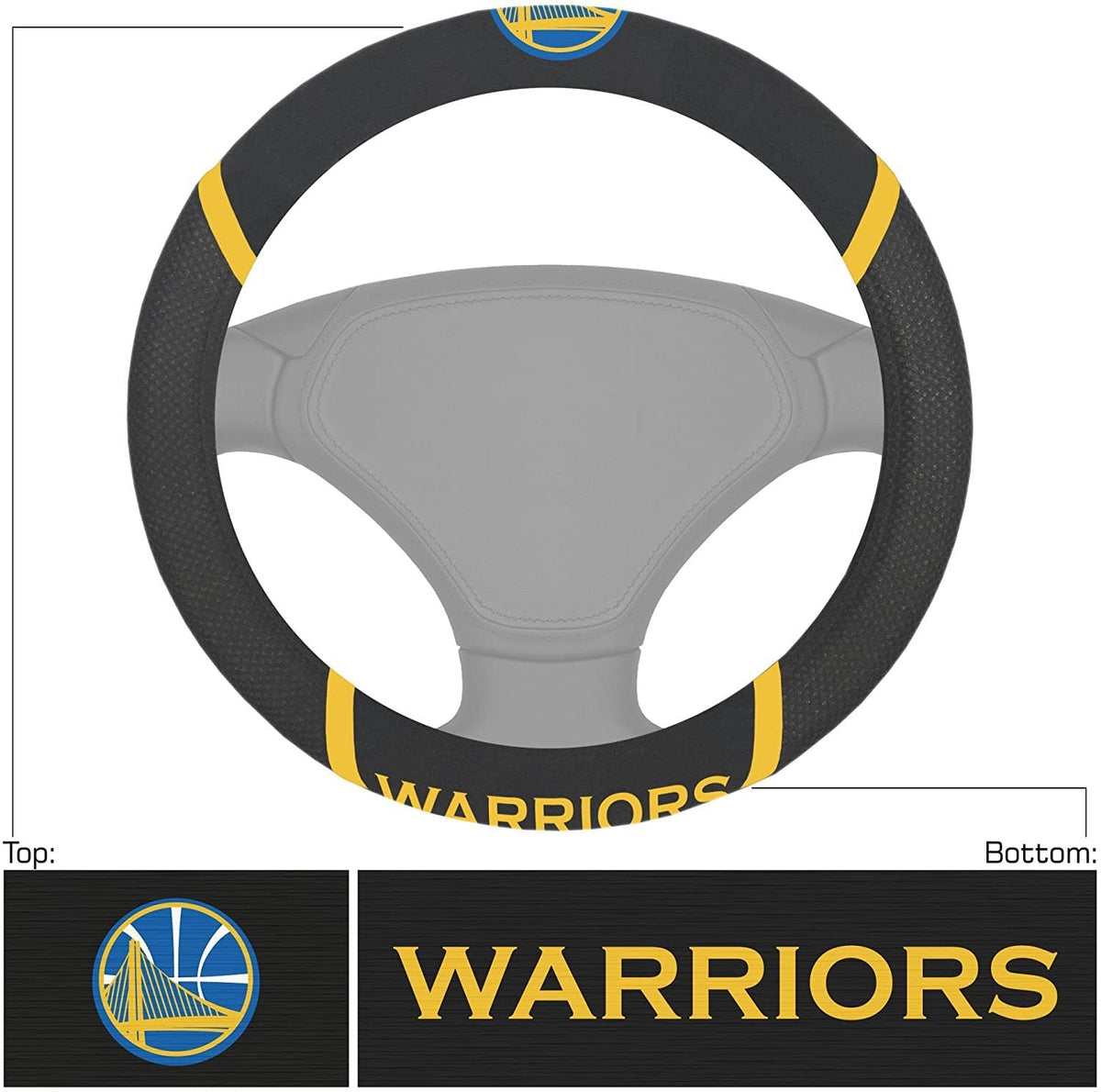 Golden State Warriors Steering Wheel Cover Premium Embroidered Black 15 Inch