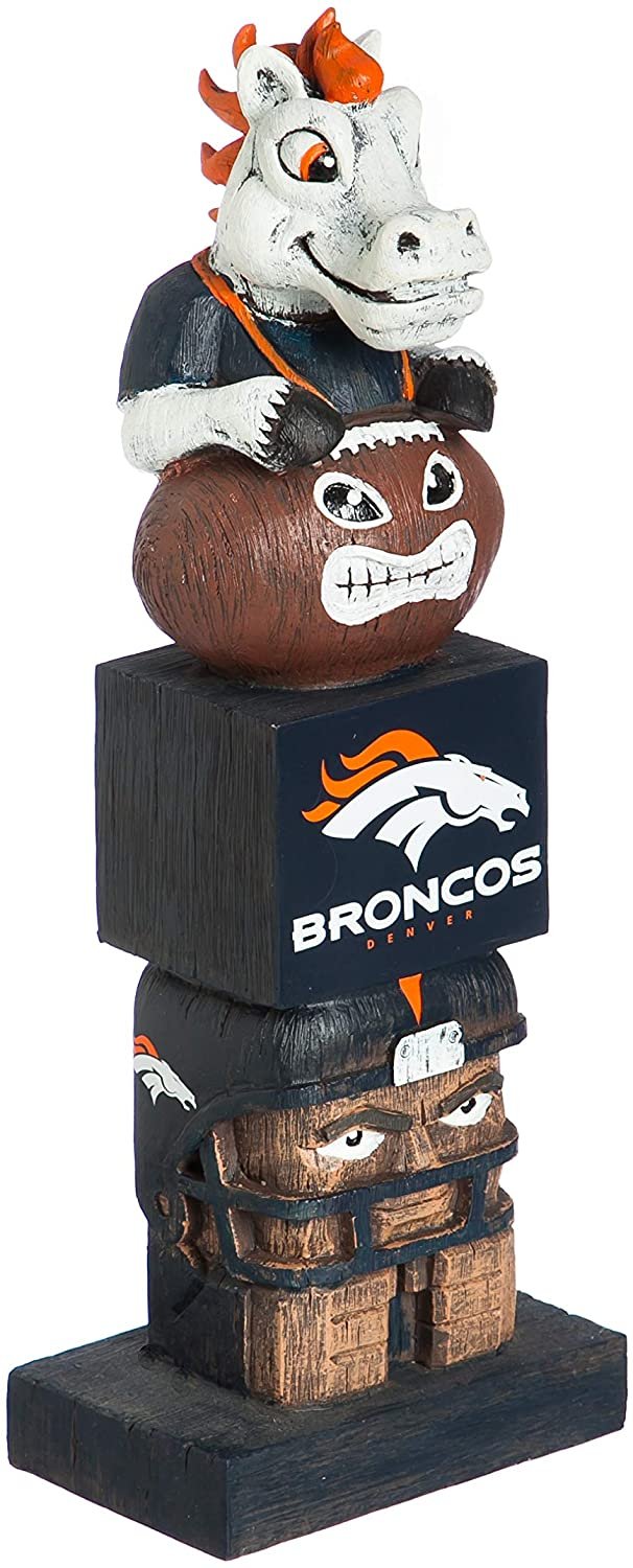 Denver Broncos Garden Statue, Tiki Totem Style, Outdoor or Indoor Use, 16 Inch Tall, Beautiful Hand Painted Resin Construction 1