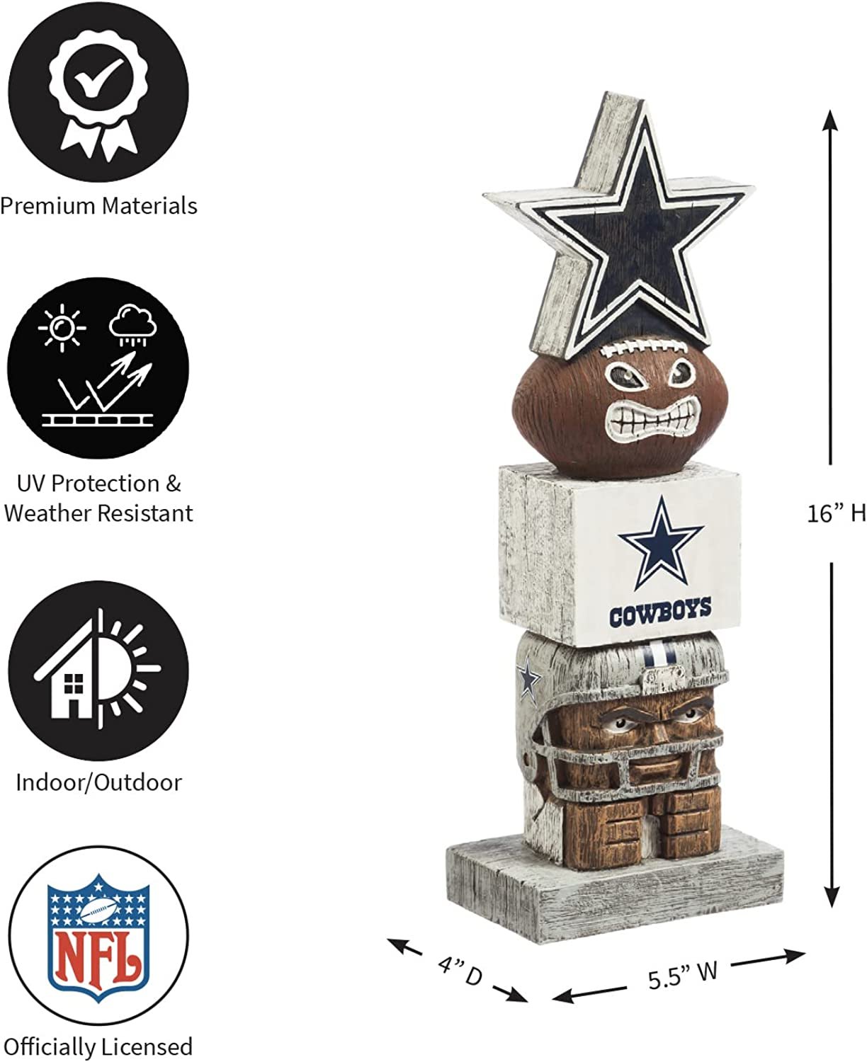 Dallas Cowboys 16 Inch Tiki Totem Garden Statue Resin Outdoor Decoration 3