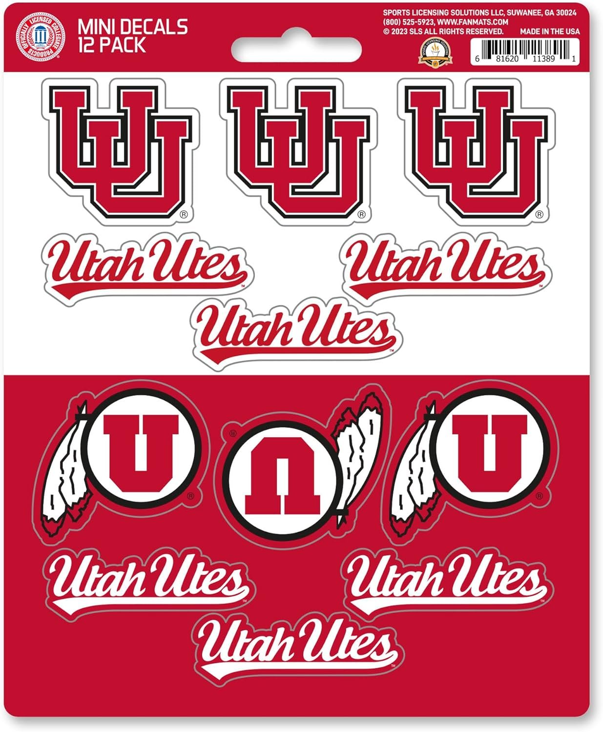 University of Utah Utes 12-Piece Mini Decal Sticker Set, 5x6 Inch Sheet, Gift for football fans for any hard surfaces around home, automotive, personal items 1