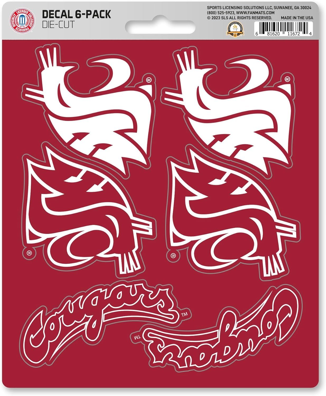 Washington State University Cougars 6-Piece Decal Sticker Set, 5x6 Inch Sheet, Gift for football fans for any hard surfaces around home, automotive, personal items 1