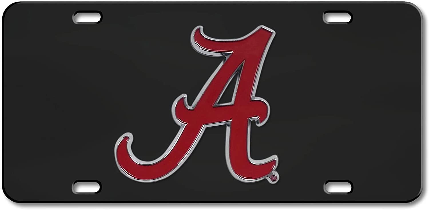 University of Alabama Crimson Tide License Plate Tag, Premium Stainless Steel Diecast, Black, Raised Solid Metal Color Emblem, 6x12 Inch