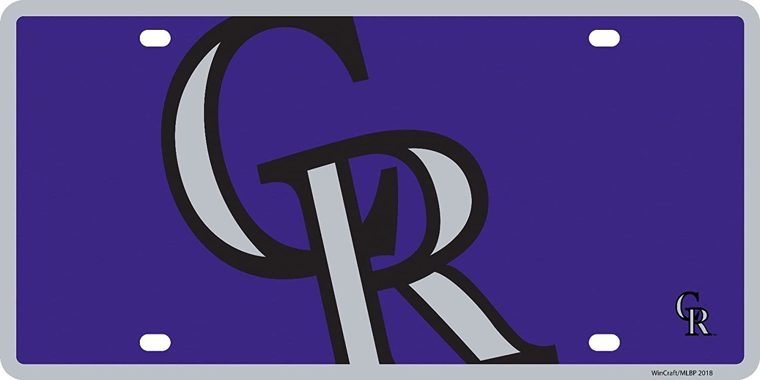 Colorado Rockies Premium Laser Cut Tag License Plate, Mega Logo, Mirrored Acrylic Inlaid, 6x12 Inch