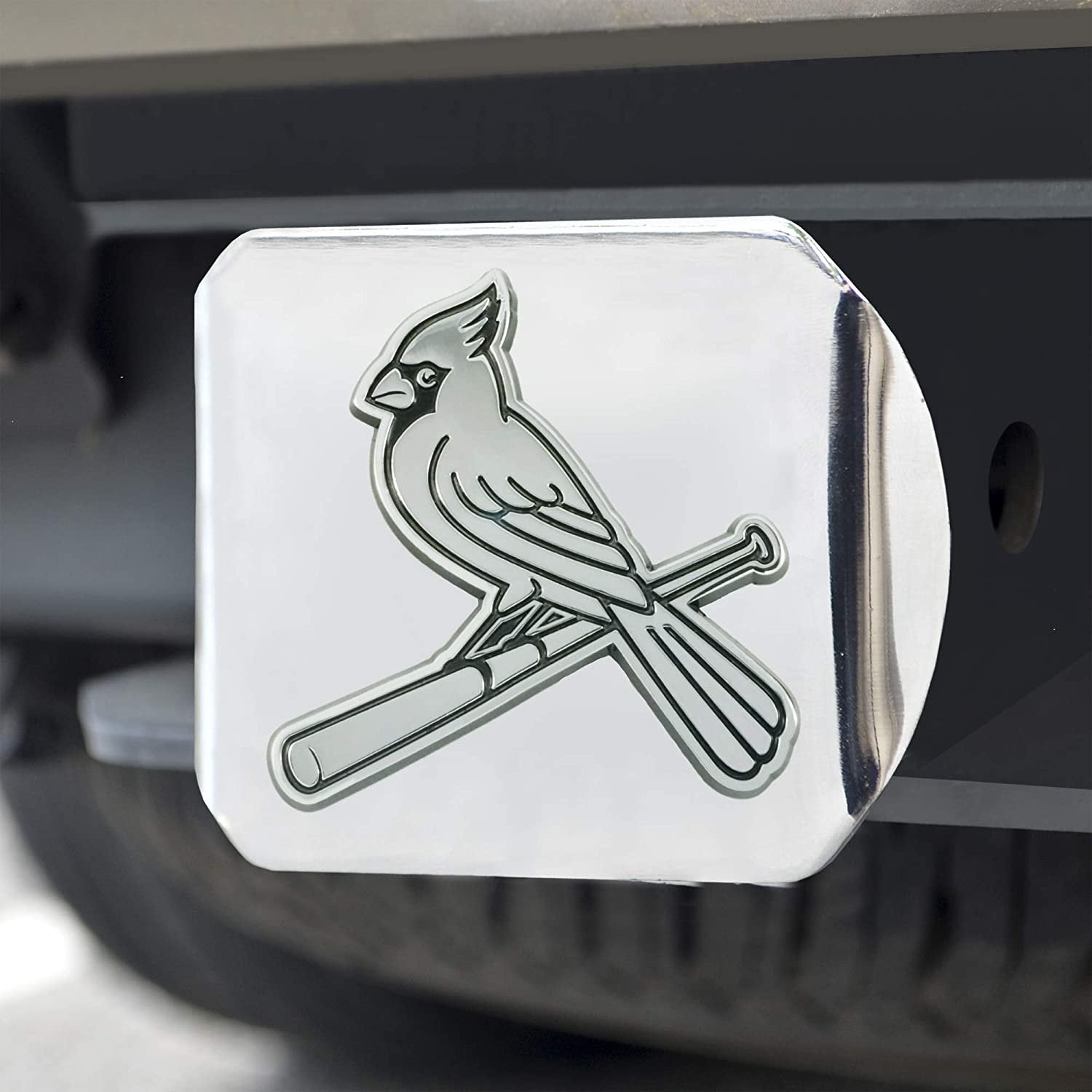 St Louis Cardinals Solid Metal Hitch Cover, Chrome Color, 2" Square Type III Hitch Cover