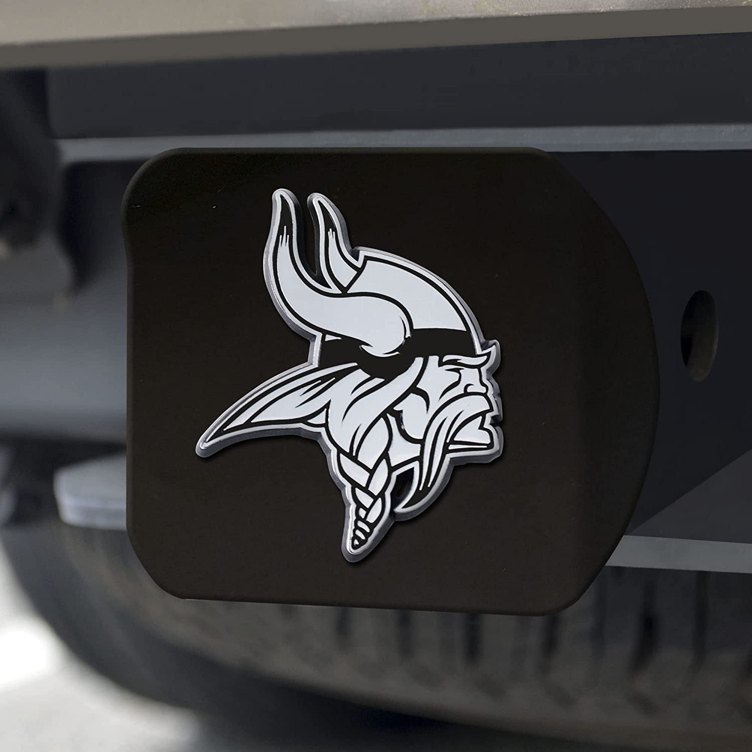 NFL Minnesota Vikings Metal Hitch Cover, Black, 2" Square Type III Hitch Cover