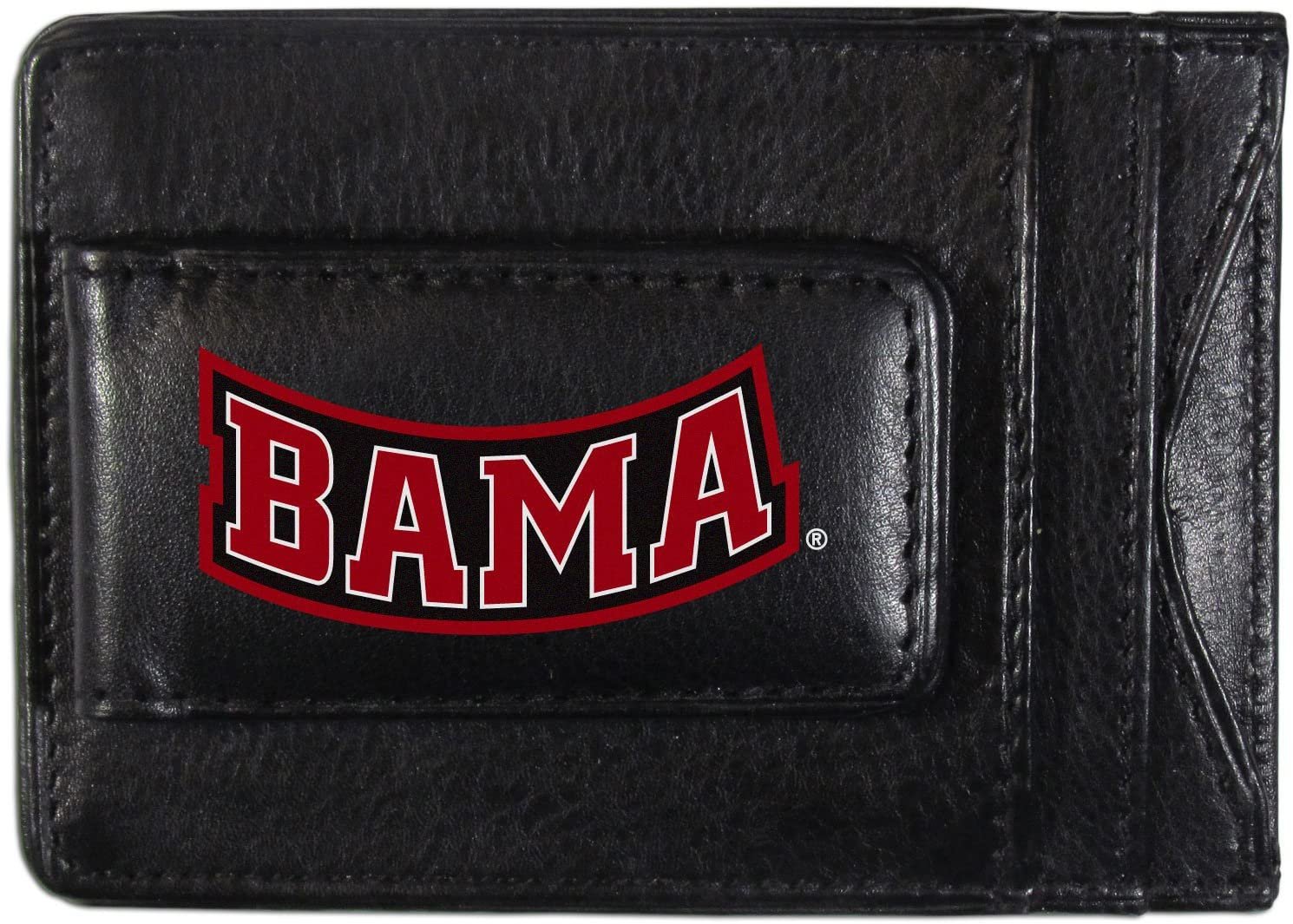 University of Alabama Crimson Tide Black Leather Wallet, Front Pocket Magnetic Money Clip, Printed Logo 1