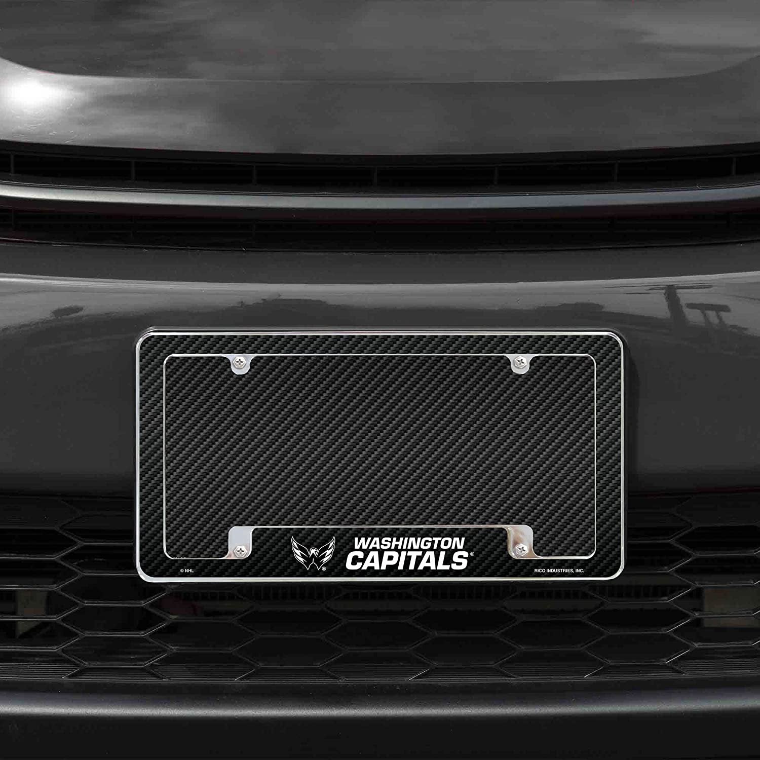 Washington Capitals Metal License Plate Frame Chrome Tag Cover Carbon Fiber Design 6x12 Inch