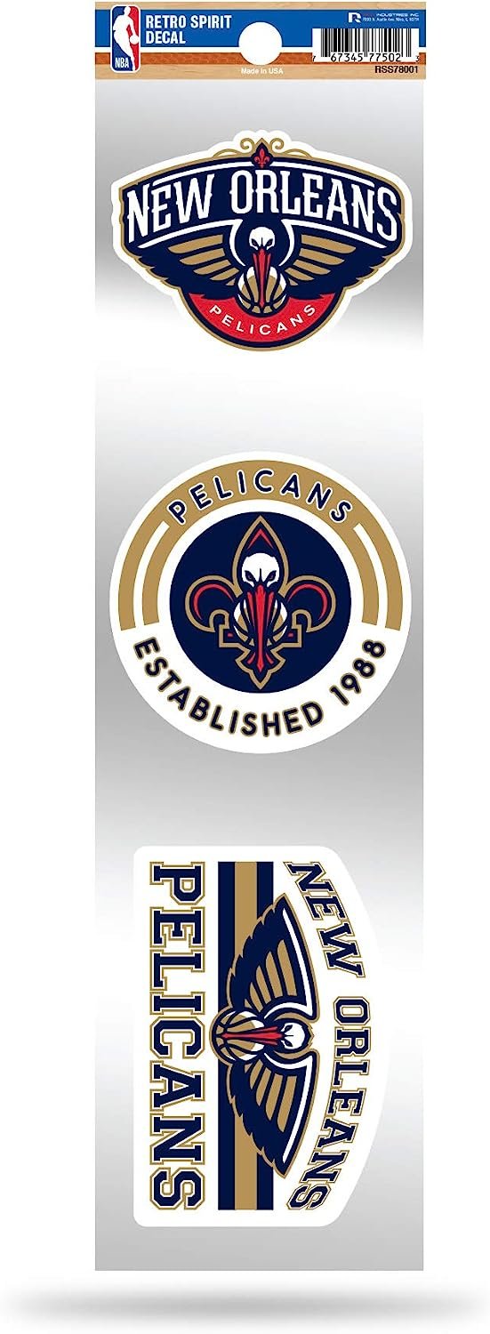 New Orleans Pelicans 3-Piece Retro Decal Sticker Sheet, Die Cut, Clear Backing, 3x12 Inch 1