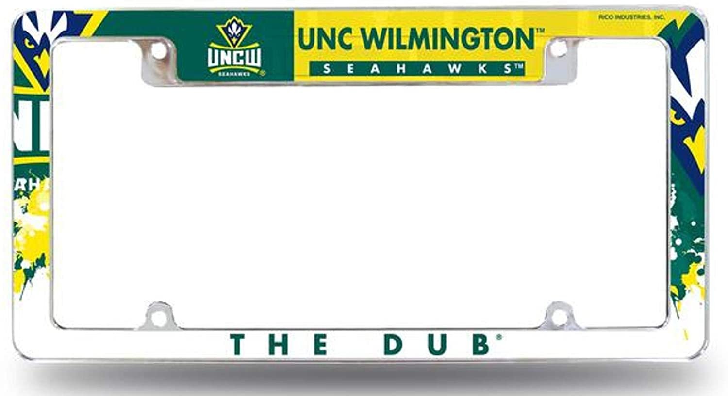 University of North Carolina Wilmington Seahawks UNC Metal License License Plate Frame Tag Cover, All Over Design, 12x6 Inch