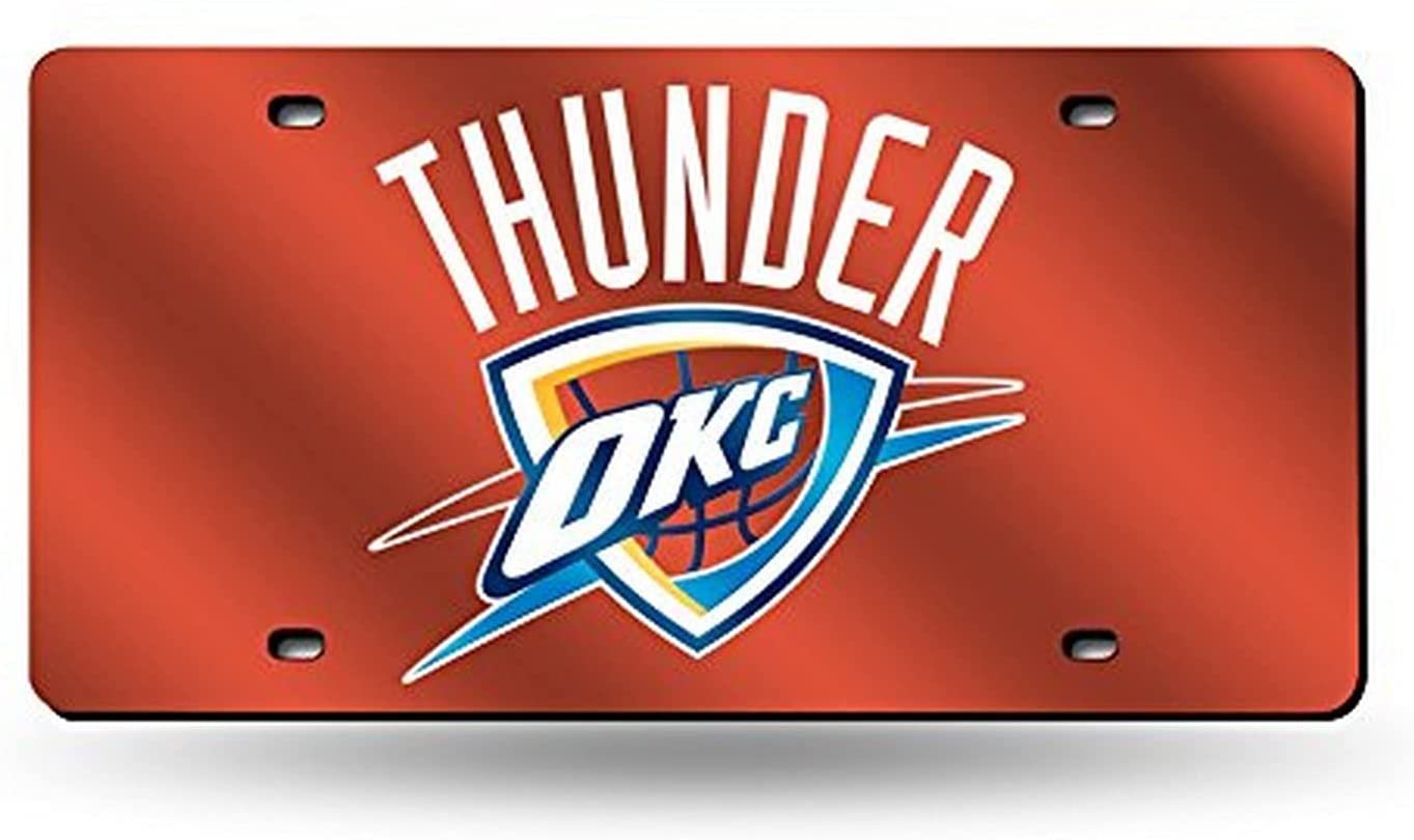 Oklahoma City Thunder Premium Laser Cut Tag License Plate, Orange Mirrored Acrylic Inlaid, 12x6 Inch 1