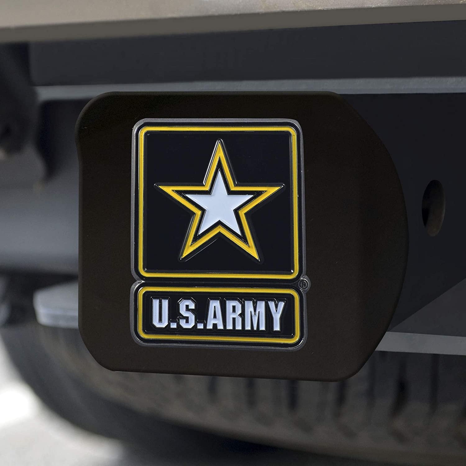 United States Army Solid Metal Black Hitch Cover with Color Metal Emblem 2 Inch Square Type III Military