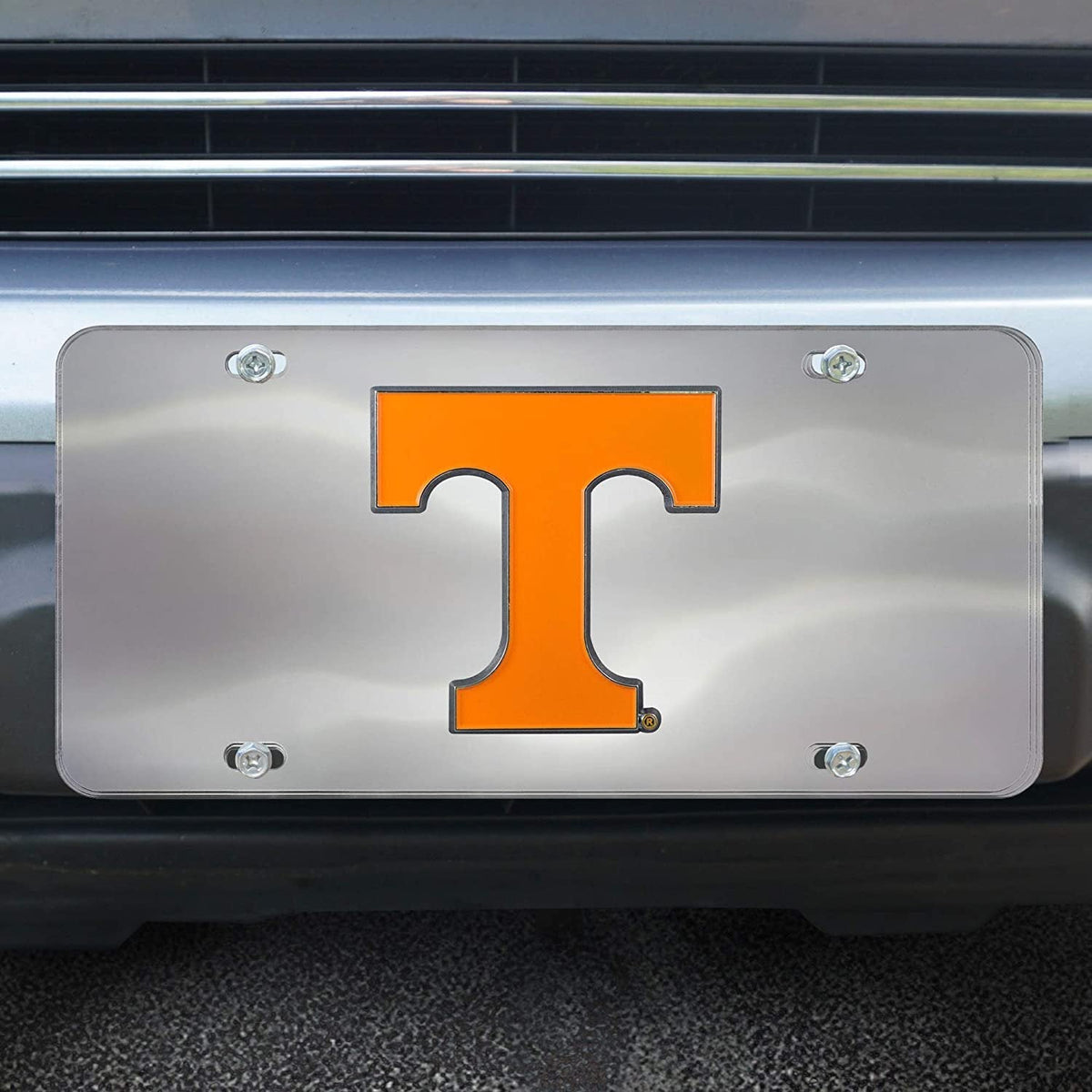 University of Tennessee Volunteers License Plate Tag, Premium Stainless Steel Diecast, Chrome, Raised Solid Metal Color Emblem, 6x12 Inch