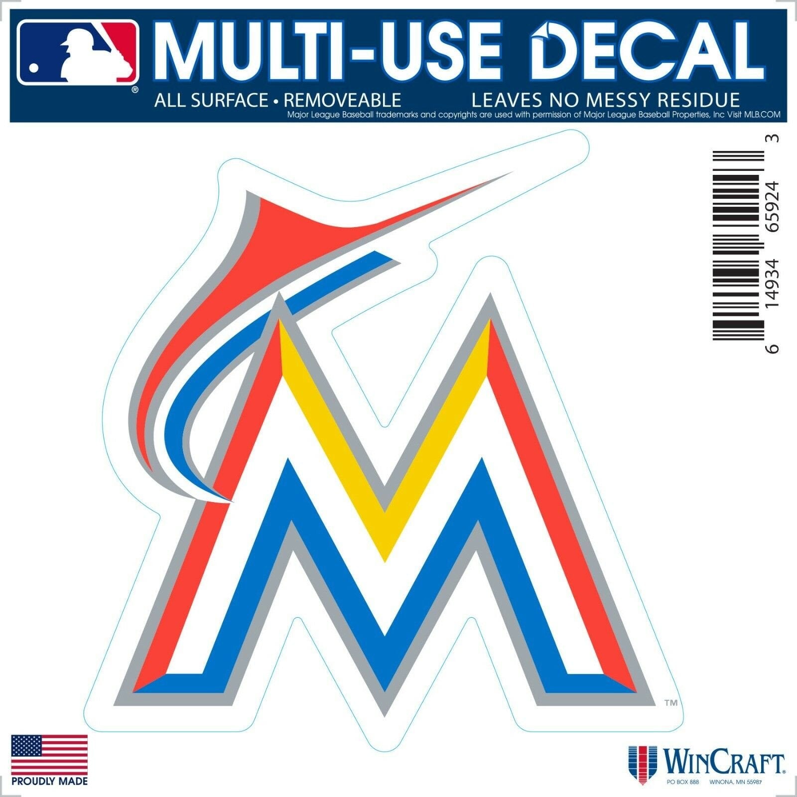 Miami Marlins 6 Inch Decal Sticker, Flat Vinyl, Die Cut, Primary Design, Full Adhesive Backing 1