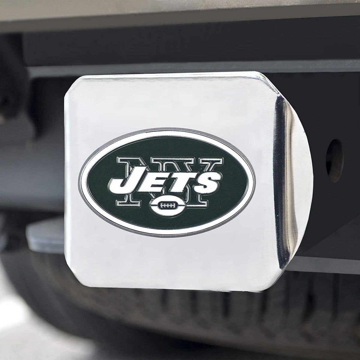 New York Jets Hitch Cover Solid Metal with Raised Color Metal Emblem 2" Square Type III