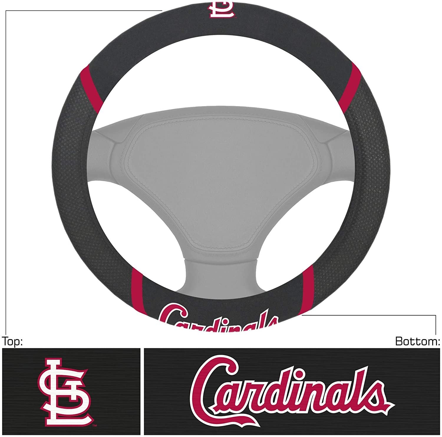 St Louis Cardinals Steering Wheel Cover Premium Embroidered Black 15 Inch 2