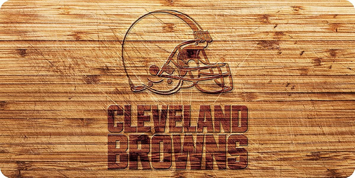 Cleveland Browns Premium Laser Cut Tag License Plate, Woodgrain Design, Mirrored Acrylic Inlaid, 12x6 Inch 2