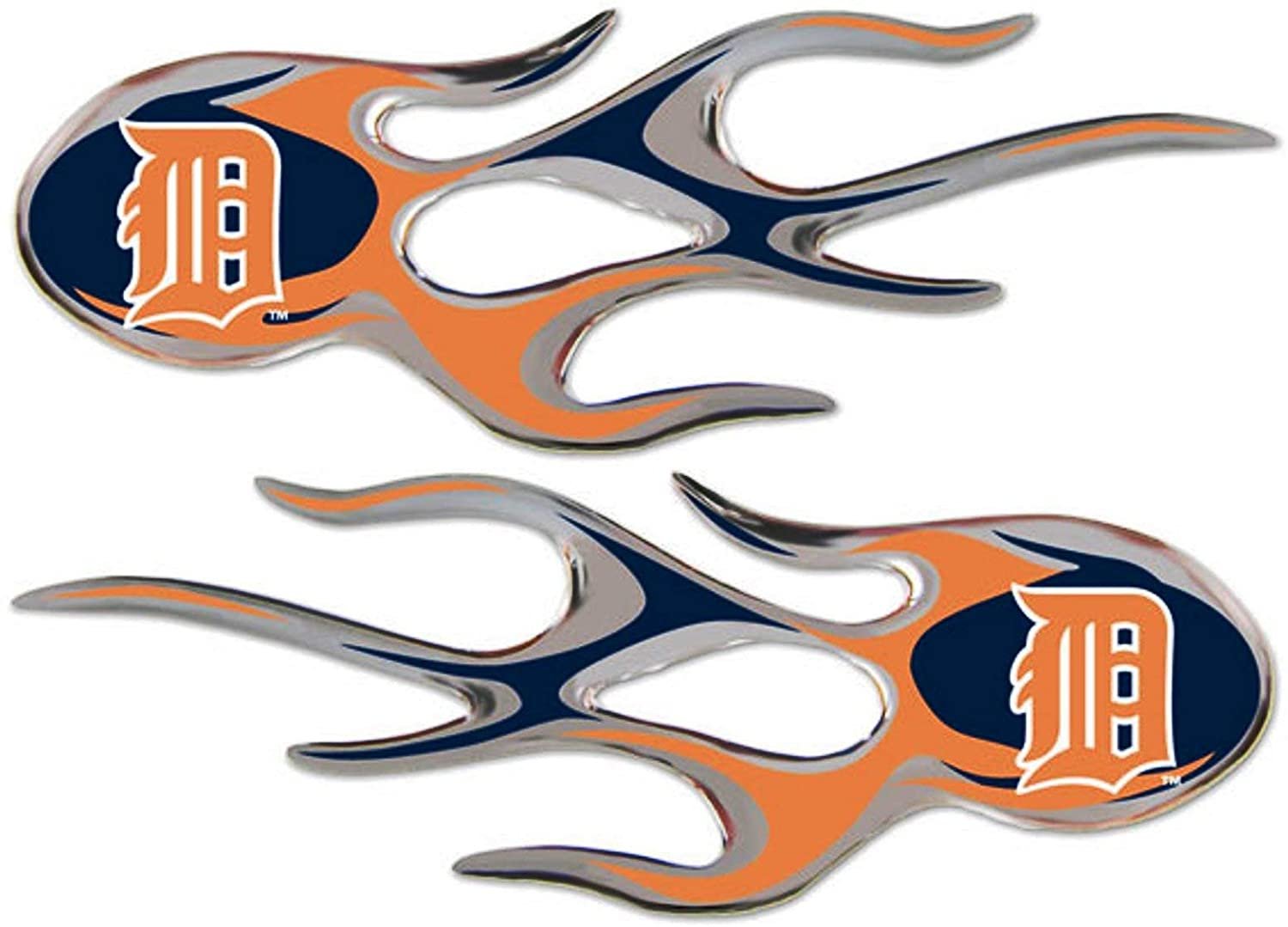 Detroit Tigers Pair of Decal Sticker Emblem, Air Puffed Raised, Micro Flame Design, Full Adhesive Backing, 2x5 Inch Each