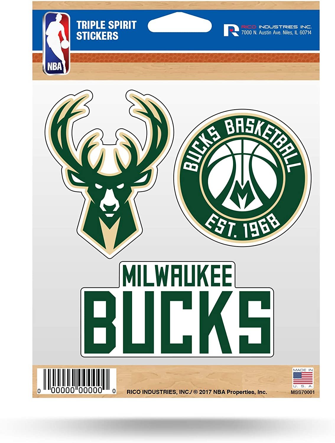Milwaukee Bucks Die Cut 3-Piece Triple Spirit Sticker Sheet 1