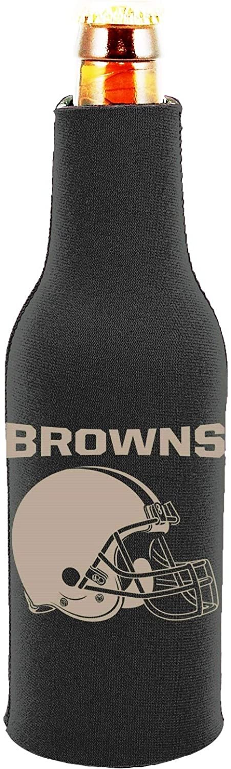 Cleveland Browns Pair of 16oz Drink Zipper Bottle Cooler Insulated Neoprene Beverage Holder, Black Tonal Design 1