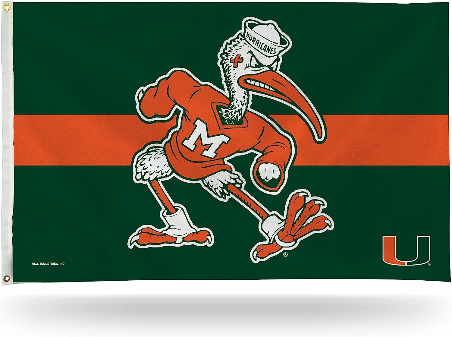 University of Miami Hurricanes Flag Banner 3x5 Feet Metal Grommets Ibis Mascot Design 1