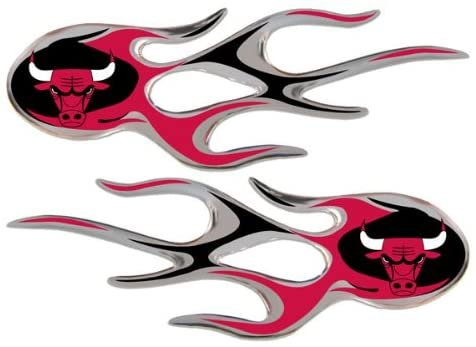 Chicago Bulls Pair of Decal Sticker Emblem, Air Puffed Raised, Micro Flame Design, Full Adhesive Backing, 2x5 Inch Each 1