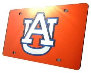 Auburn University Tigers Premium Laser Cut Tag License Plate, Orange Mirrored Acrylic Inlaid, 6x12 Inch