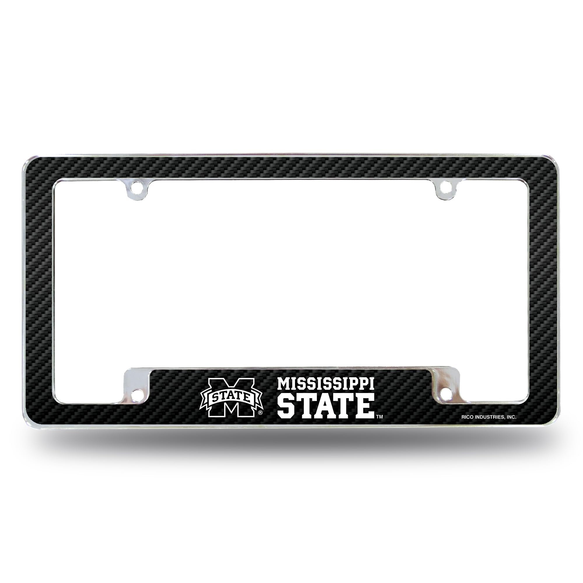 Mississippi State University Bulldogs Metal License Plate Frame Chrome Tag Cover, Carbon Fiber Design, 6x12 Inch