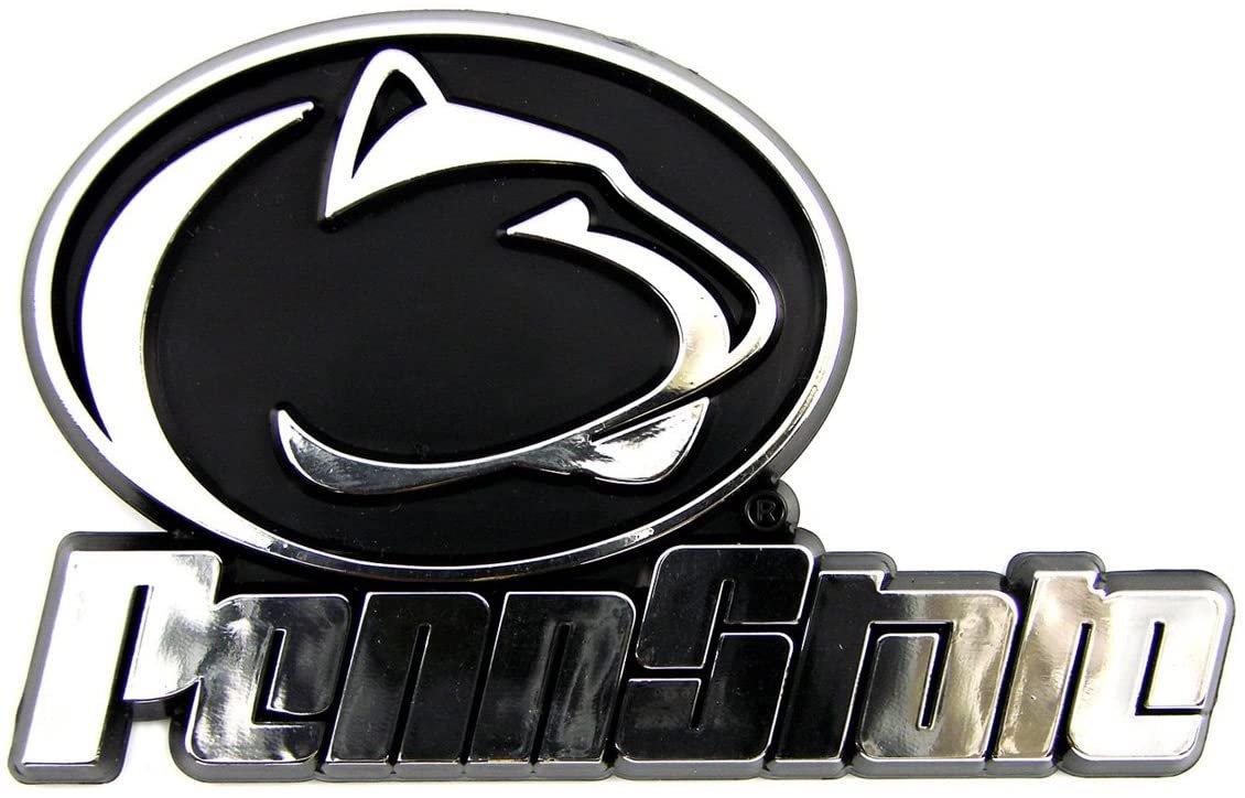 Penn State University Nittany Lions Auto Emblem, Silver Chrome Color, Raised Molded Shape Cut Plastic, Adhesive Tape Backing