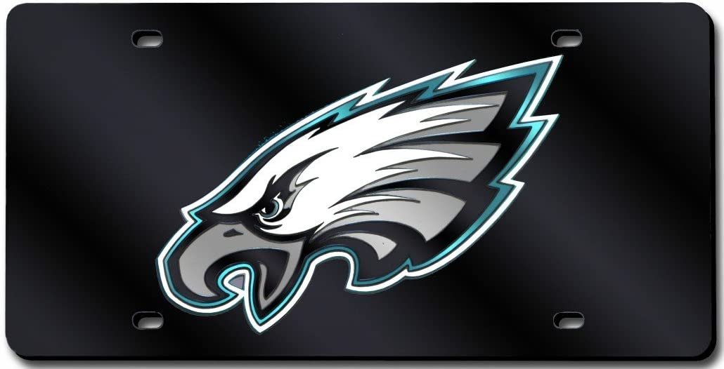 Philadelphia Eagles Premium Laser Cut Tag License Plate, Black, Mirrored Inlaid Acrylic, 12x6 Inch