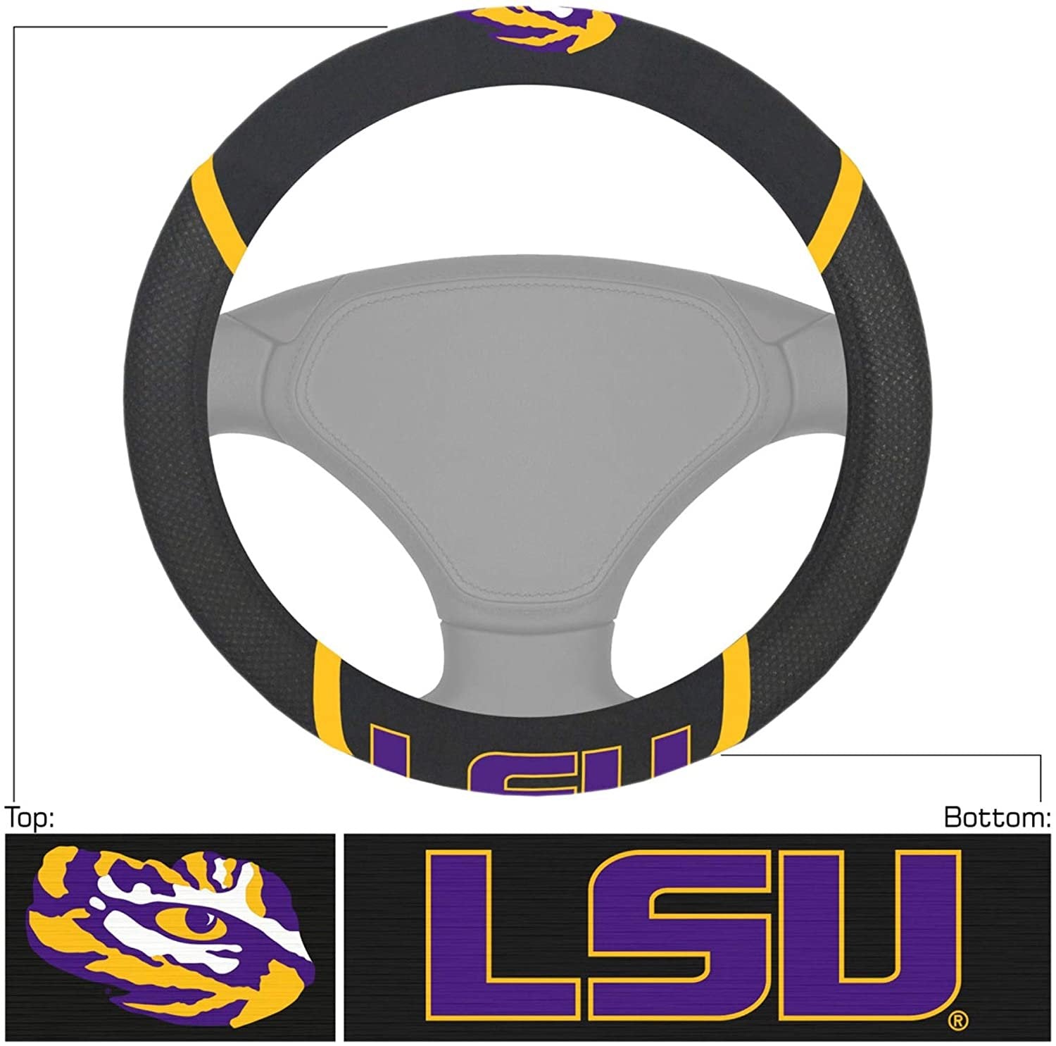 LSU Tigers Steering Wheel Cover Premium Embroidered Black 15 Inch Louisiana State University 5