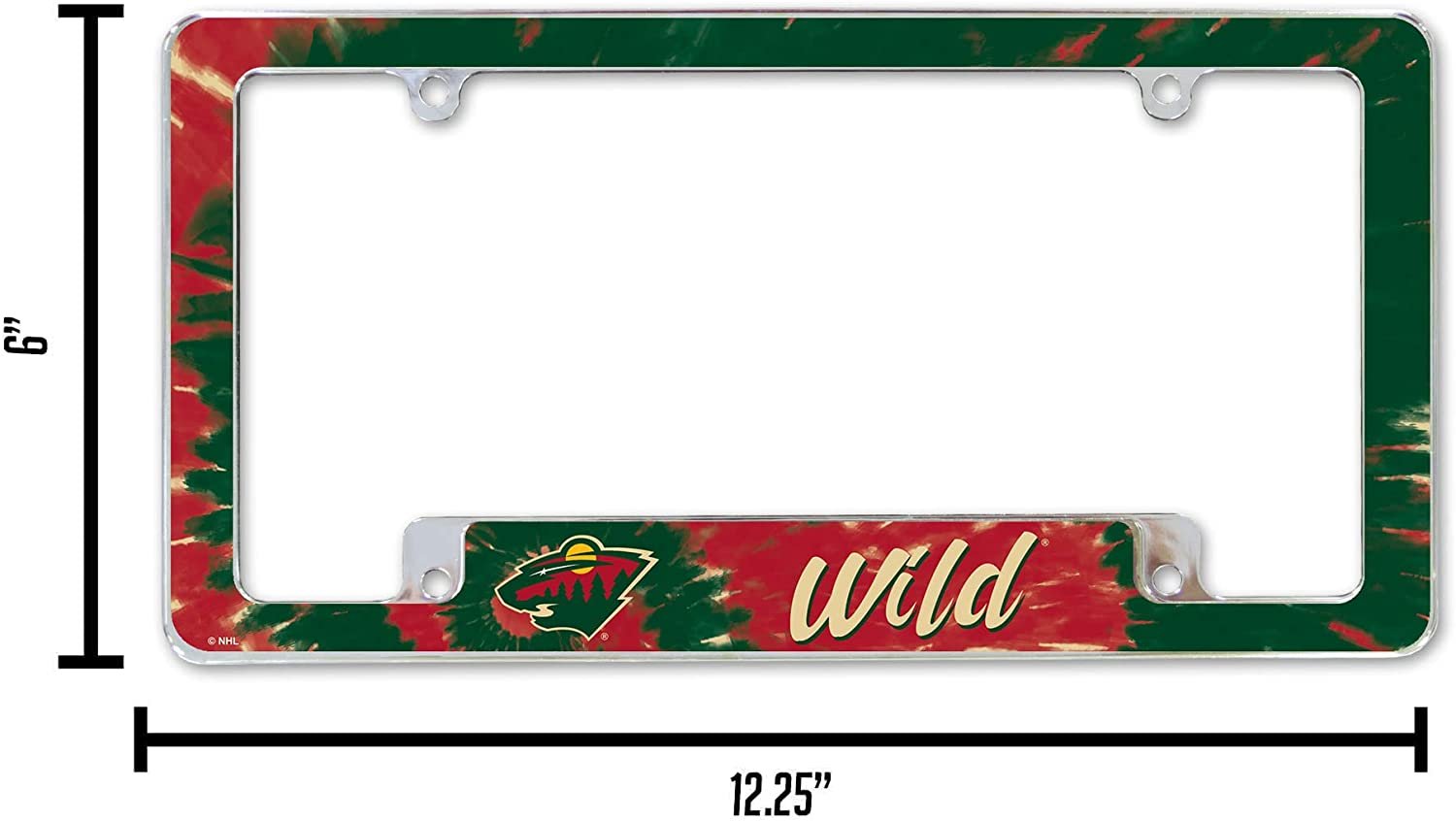 Minnesota Wild Metal License Plate Frame Chrome Tag Cover Tie Dye Design 6x12 Inch 5