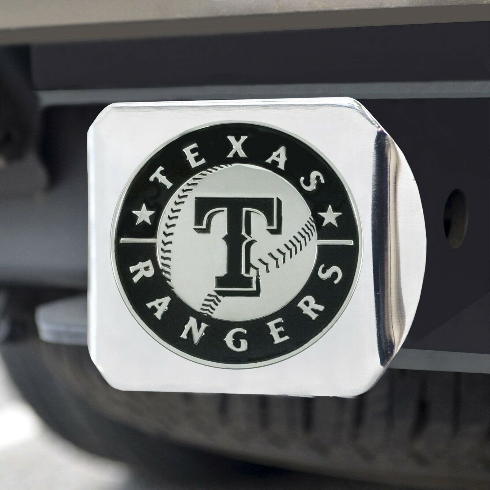Texas Rangers Hitch Cover Solid Metal with Raised Chrome Metal Emblem 2" Square Type III