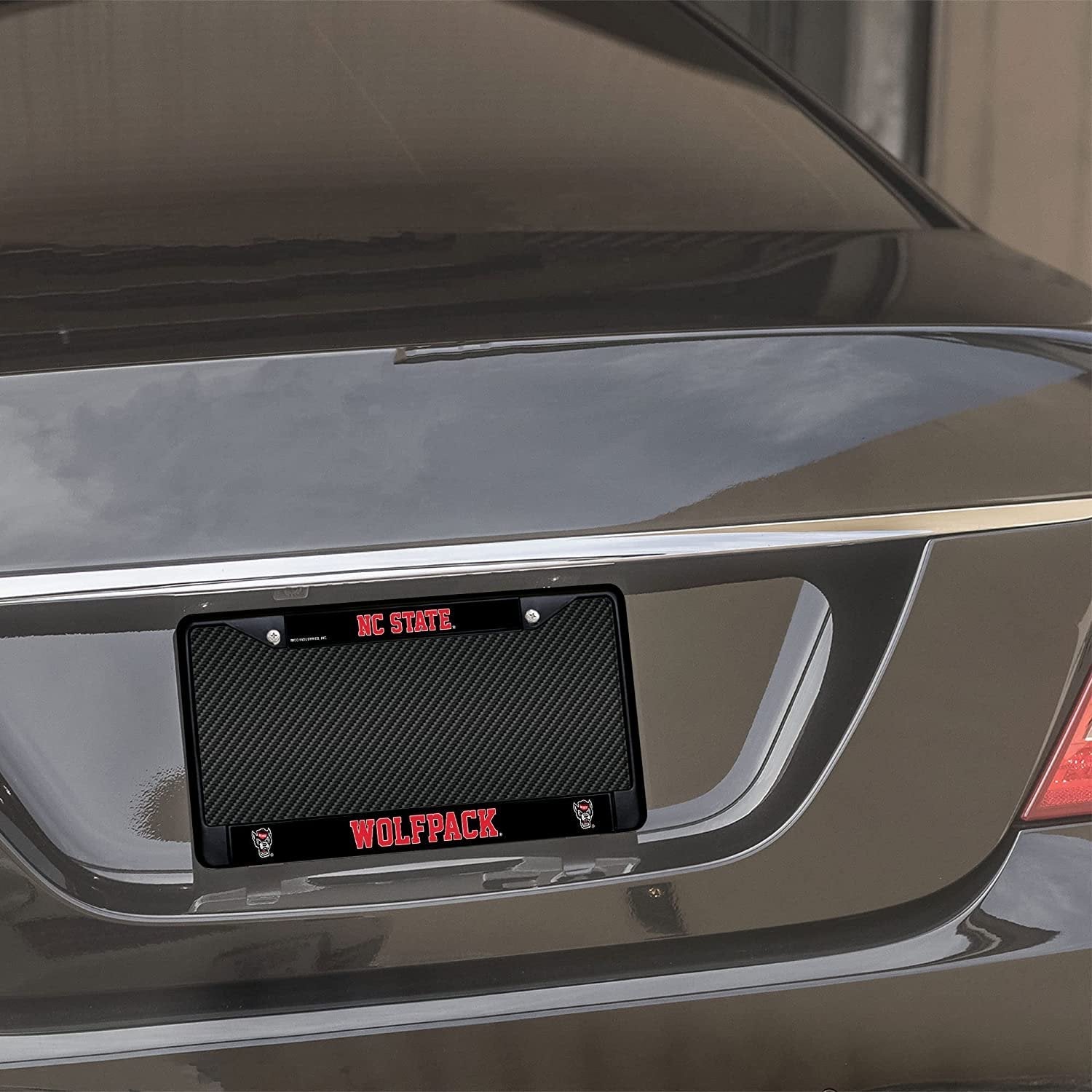 North Carolina State University Wolfpack Black Metal License Plate Frame Chrome Tag Cover 6x12 Inch