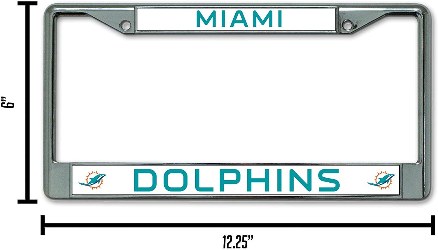 Miami Dolphins Metal License Plate Frame Chrome Tag Cover 6x12 Inch 3